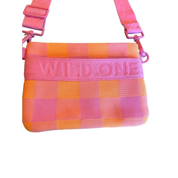 Personalized Orange & Pink Checkered Crossbody Bag With Adjustable Strap & "Isaa - Picture 2 of 5